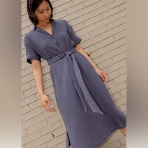 Collared cotton dress in dusty blue, pretty and easy to wear for work or play.